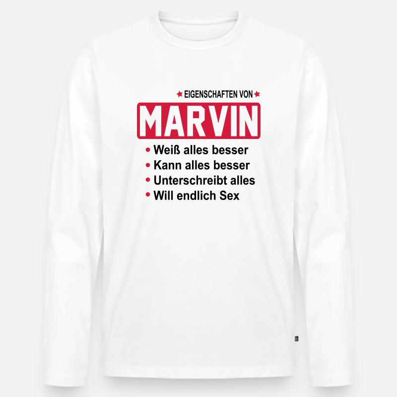 marvin - Männer Premium Bio Langarmshirt - Weiß
