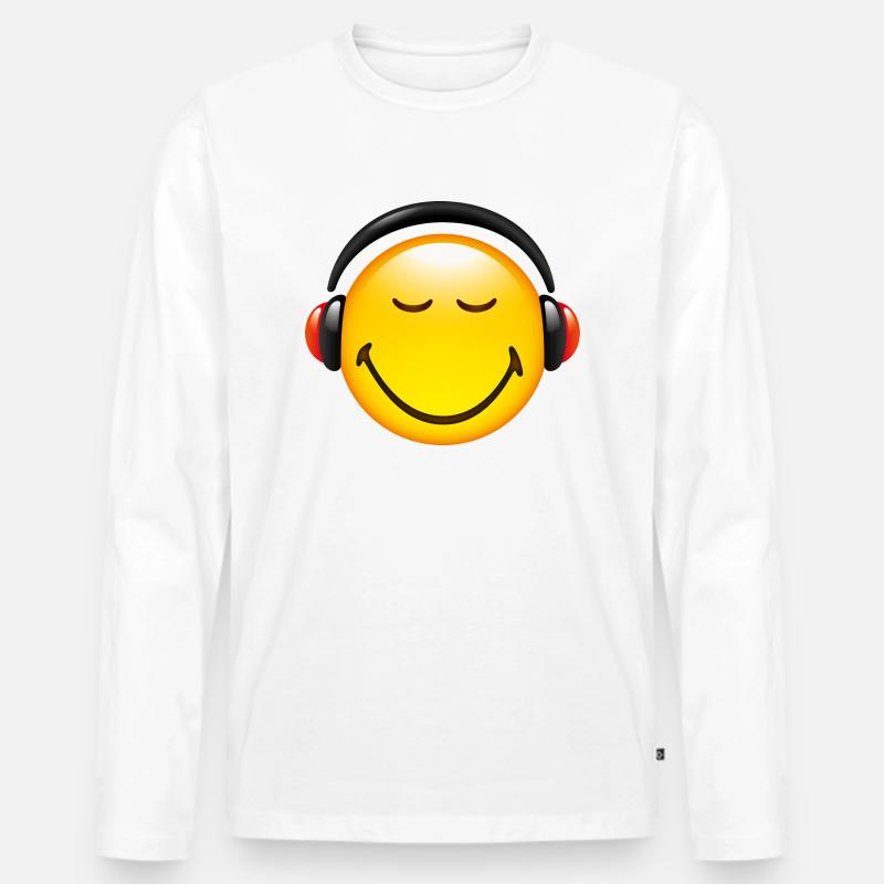 Smiley Glossy Headphones on - Männer Premium Bio Langarmshirt - Weiß