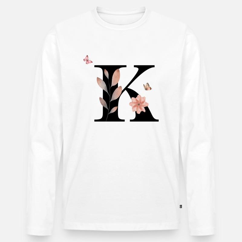 Buchstabe k Wildblumen Aquarelle - Männer Premium Bio Langarmshirt - Weiß