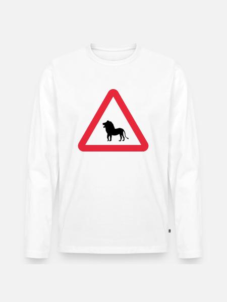 Caution Lion Warning - Men's Premium Organic Long Sleeve Shirt - white