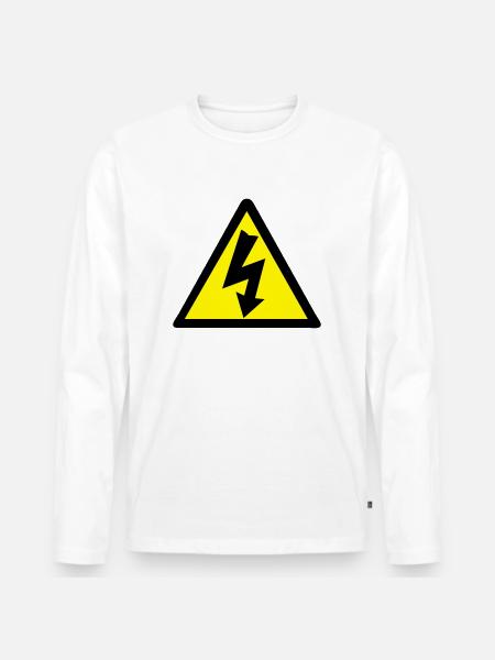 Strom Warnung - Männer Premium Bio Langarmshirt - Weiß