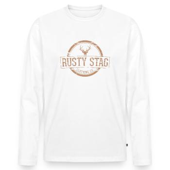 Rusty Stag Weathered Crest - Men's Premium Organic Long Sleeve Shirt - white - Front - Nico (187cm)