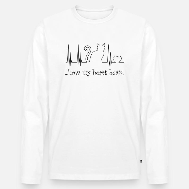 Katzenfreund Herzschlag - Männer Premium Bio Langarmshirt - Weiß