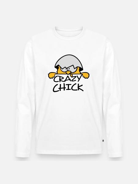 Crazy crazy chick behind wall - Men's Premium Organic Long Sleeve Shirt - white