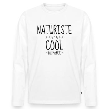 Naturisme / Naturiste / Nudisme / Nudiste - T-shirt manches longues Premium bio Homme - blanc - Devant - Nico (187cm)