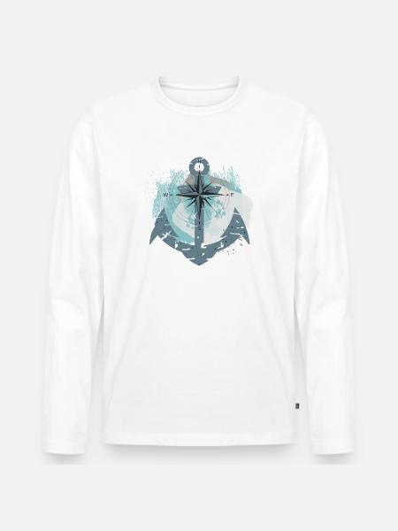 Anchor and compass - Men's Premium Organic Long Sleeve Shirt - white