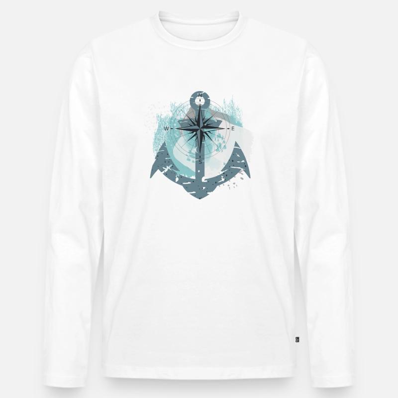 Anker und Kompass - Männer Premium Bio Langarmshirt - Weiß