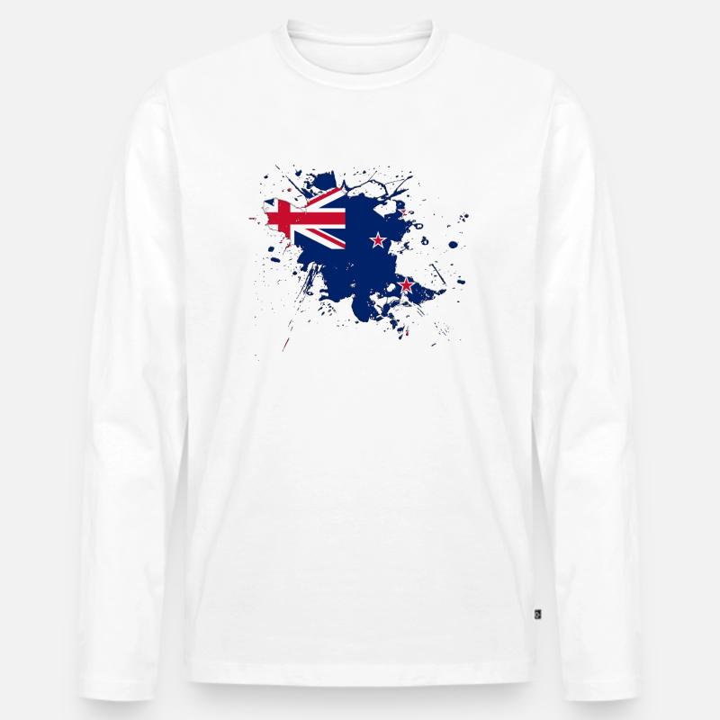 Neuseeland Flagge als Farbklecks - Männer Premium Bio Langarmshirt - Weiß