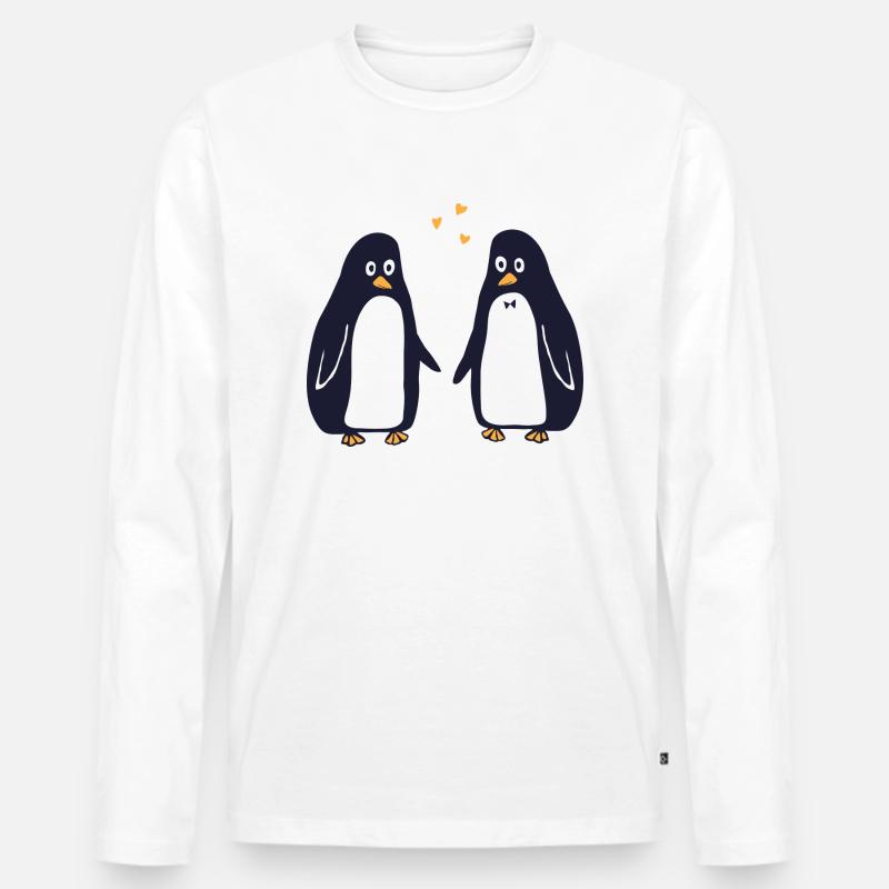 Verliebte Pinguine - Männer Premium Bio Langarmshirt - Weiß