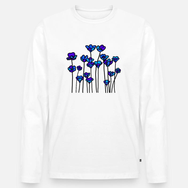 Blumenwiese blau schwarz - Männer Premium Bio Langarmshirt - Weiß
