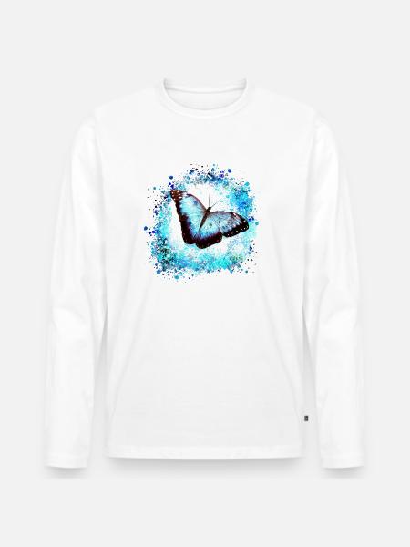 schmetterling ,blau ,graffiti,türkis,malerei - Männer Premium Bio Langarmshirt - Weiß