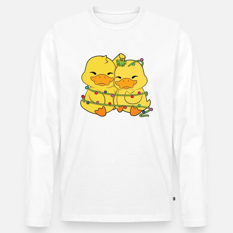 Enten Weihnachtsbeleuchtung - Männer Premium Bio Langarmshirt - Weiß