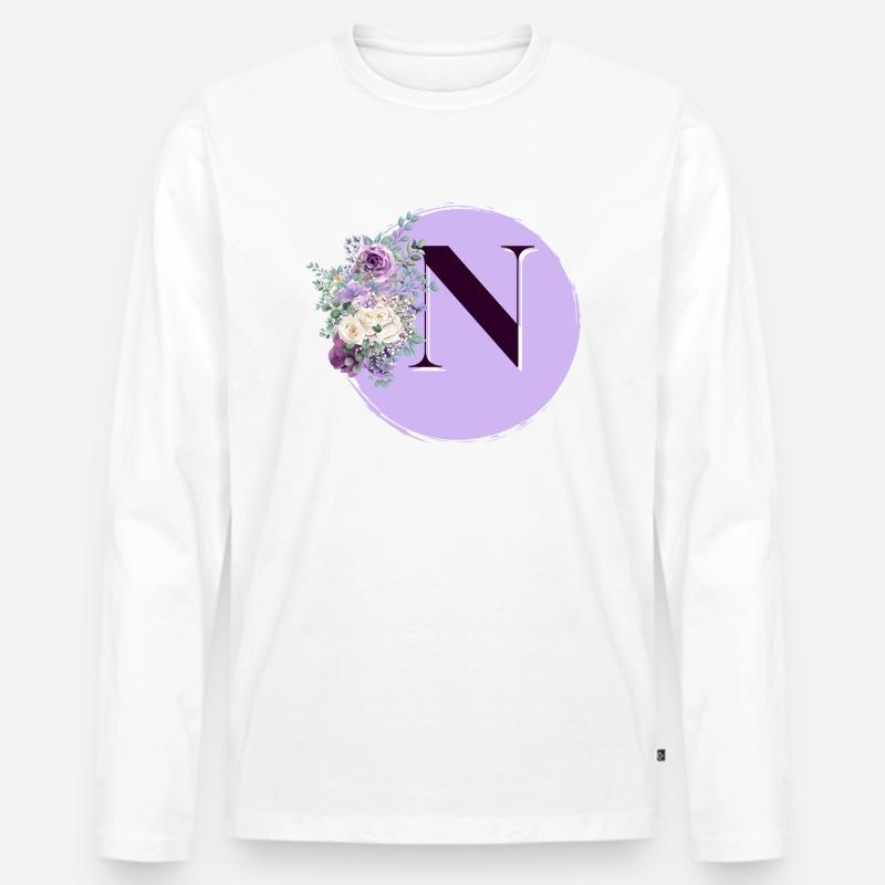 Buchstabe N Blumenkrone - Männer Premium Bio Langarmshirt - Weiß