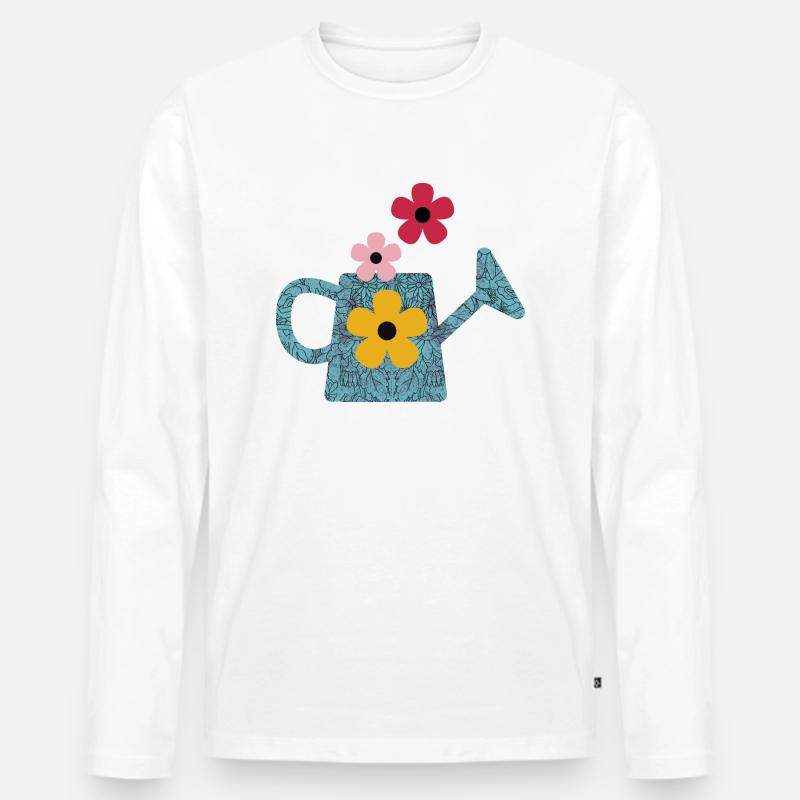 Gießkanne mit Blumen - Männer Premium Bio Langarmshirt - Weiß