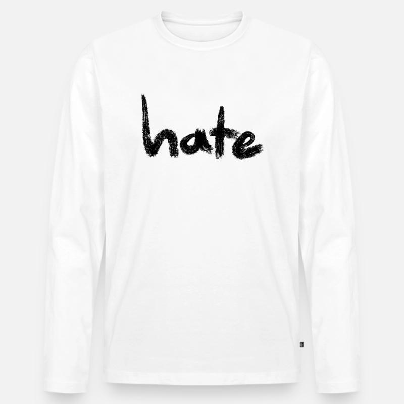 Hate Text Black - Männer Premium Bio Langarmshirt - Weiß