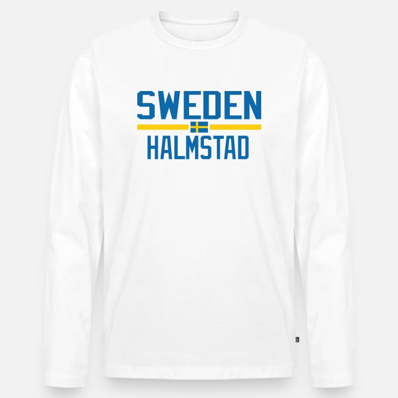 Schweden Halmstad - Männer Premium Bio Langarmshirt - Weiß