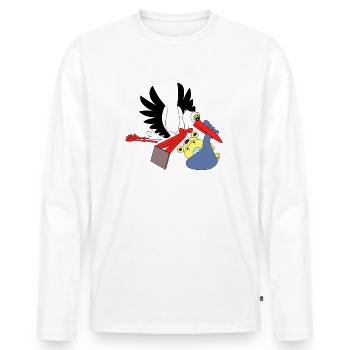 storch baby nilpferd hippo klapperstorch geburt - Männer Premium Bio Langarmshirt - Weiß - Vorne - Nico (187cm)
