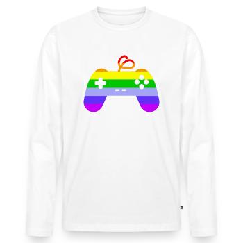 gay-mer, gay, joueur, jeux vidéo, manettes - T-shirt manches longues Premium bio Homme - blanc - Devant - Nico (187cm)