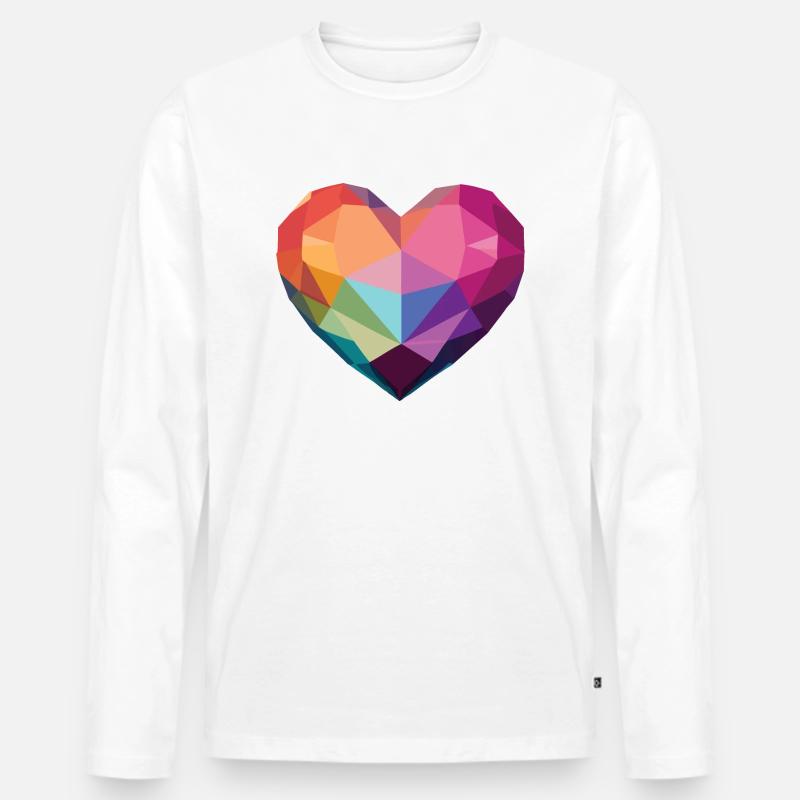 Liebe - Low Poly Herz - Männer Premium Bio Langarmshirt - Weiß