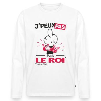 J'peux pas, j'suis le roi (version homme) - T-shirt manches longues Premium bio Homme - blanc - Devant - Nico (187cm)
