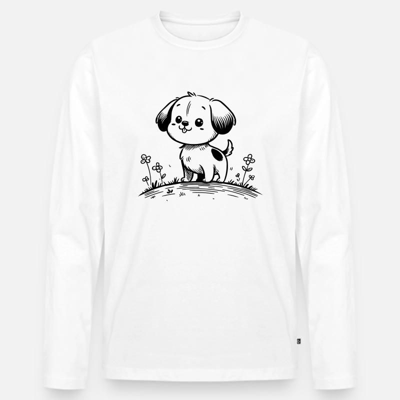 Hund - Männer Premium Bio Langarmshirt - Weiß