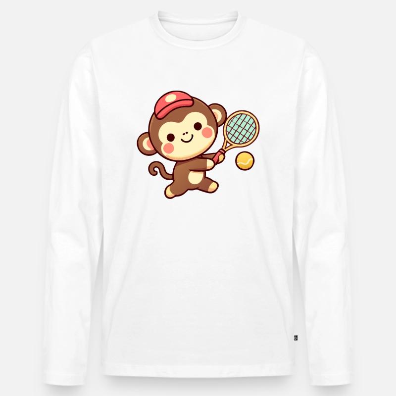Tennis affe - Männer Premium Bio Langarmshirt - Weiß