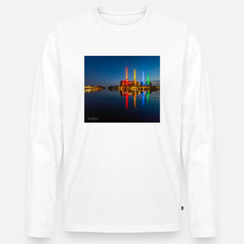 Kraftwerk bunt Wolfsburg - Männer Premium Bio Langarmshirt - Weiß