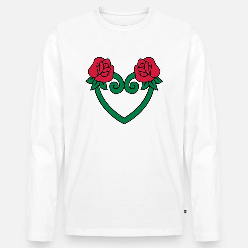 Rose Blumen-Herz 3c - Männer Premium Bio Langarmshirt - Weiß