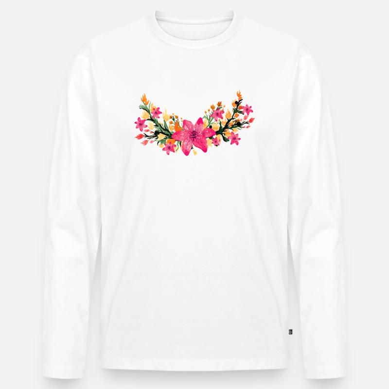 Blume - Männer Premium Bio Langarmshirt - Weiß
