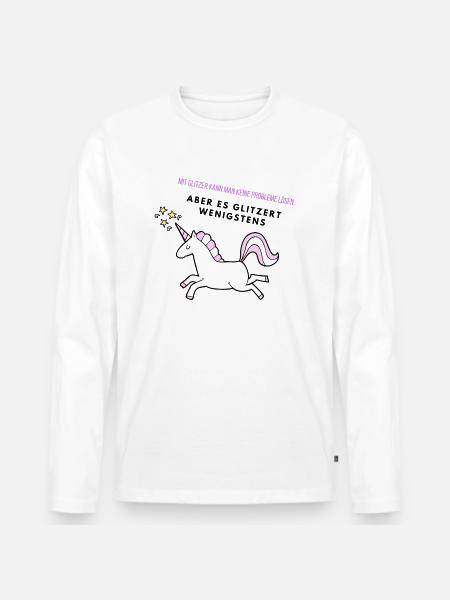 Glitzer Einhorn - Männer Premium Bio Langarmshirt - Weiß
