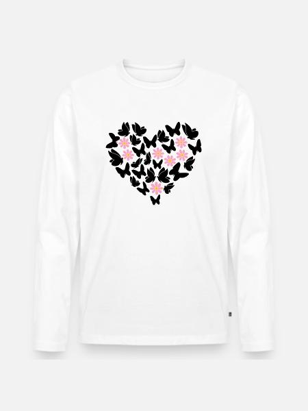 Schmetterlinge im Herzen - Männer Premium Bio Langarmshirt - Weiß