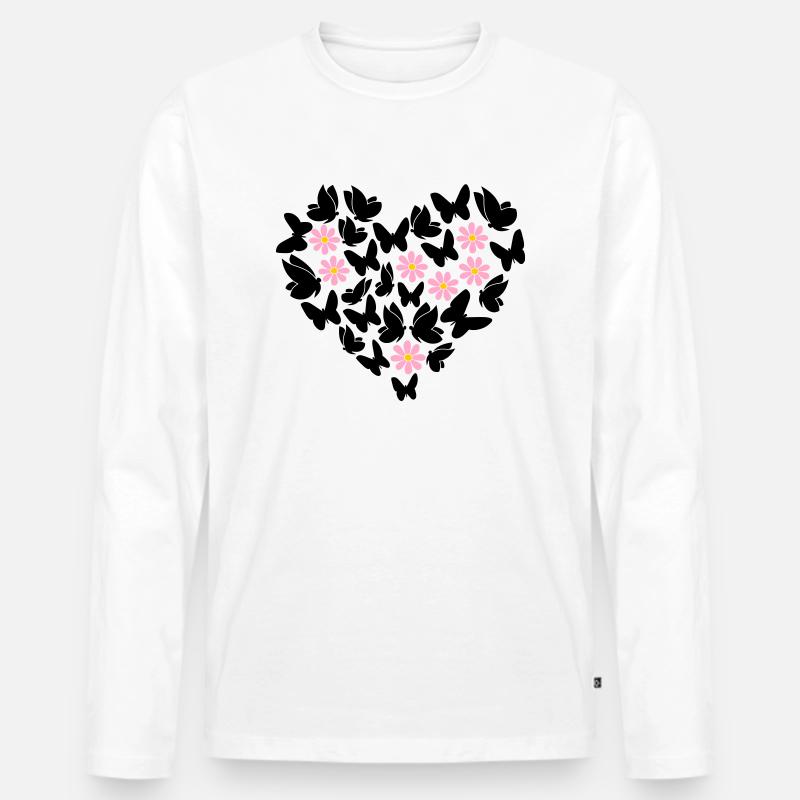 Schmetterlinge im Herzen - Männer Premium Bio Langarmshirt - Weiß