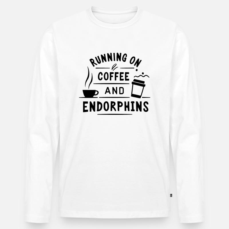 Laufen mit Kaffee - Männer Premium Bio Langarmshirt - Weiß