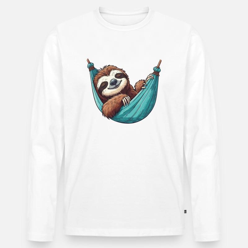 Faultier in der Hängematte Pyjama Schlaf - Männer Premium Bio Langarmshirt - Weiß
