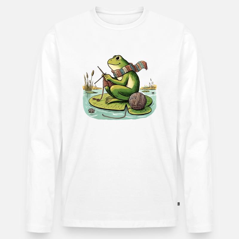 Strickfrosch - Männer Premium Bio Langarmshirt - Weiß