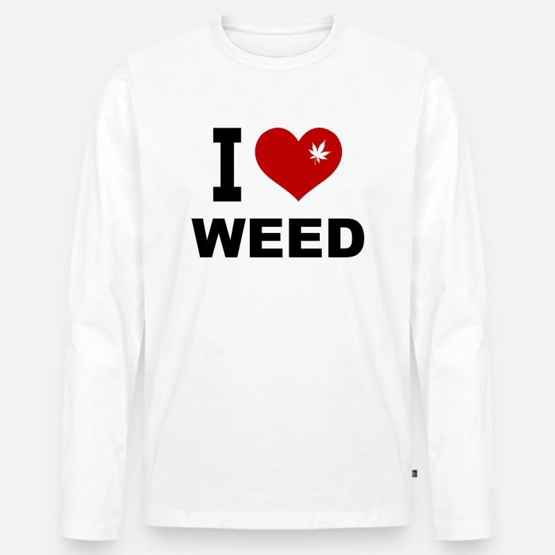 I love Weed - Männer Premium Bio Langarmshirt - Weiß