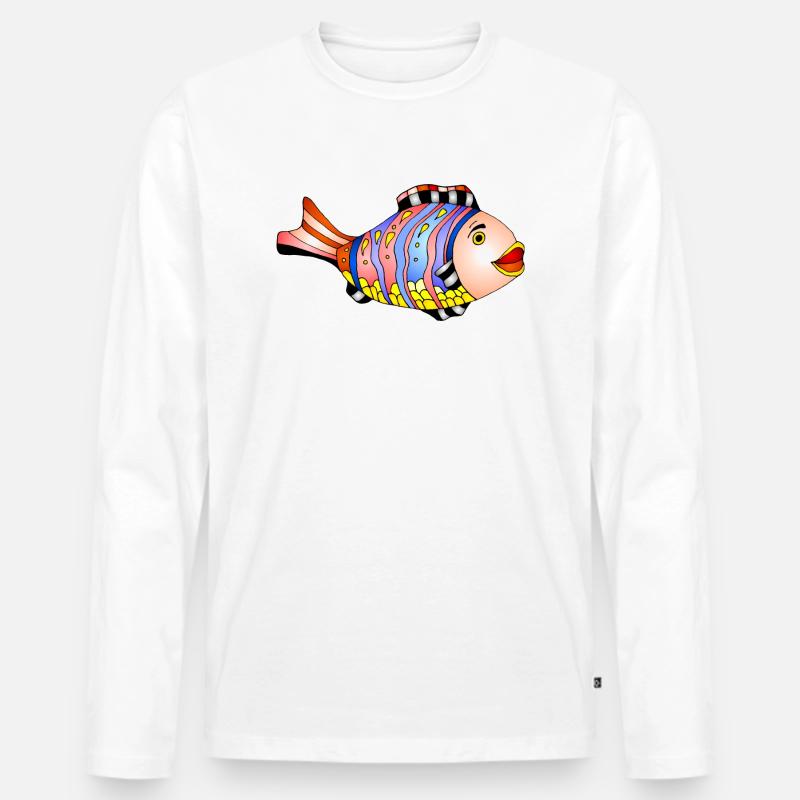 Fisch - Männer Premium Bio Langarmshirt - Weiß