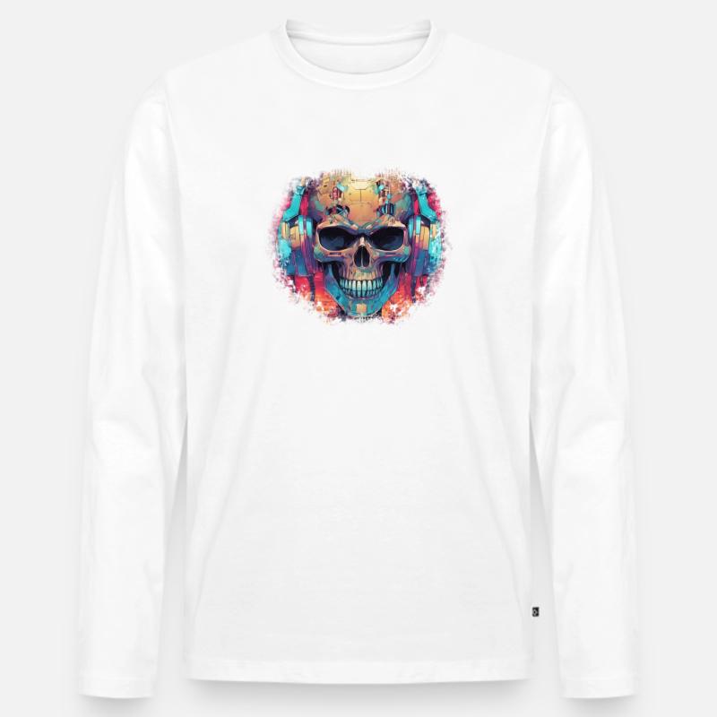 Cyberpunk Skull // TechSkull Matrix - Männer Premium Bio Langarmshirt - Weiß