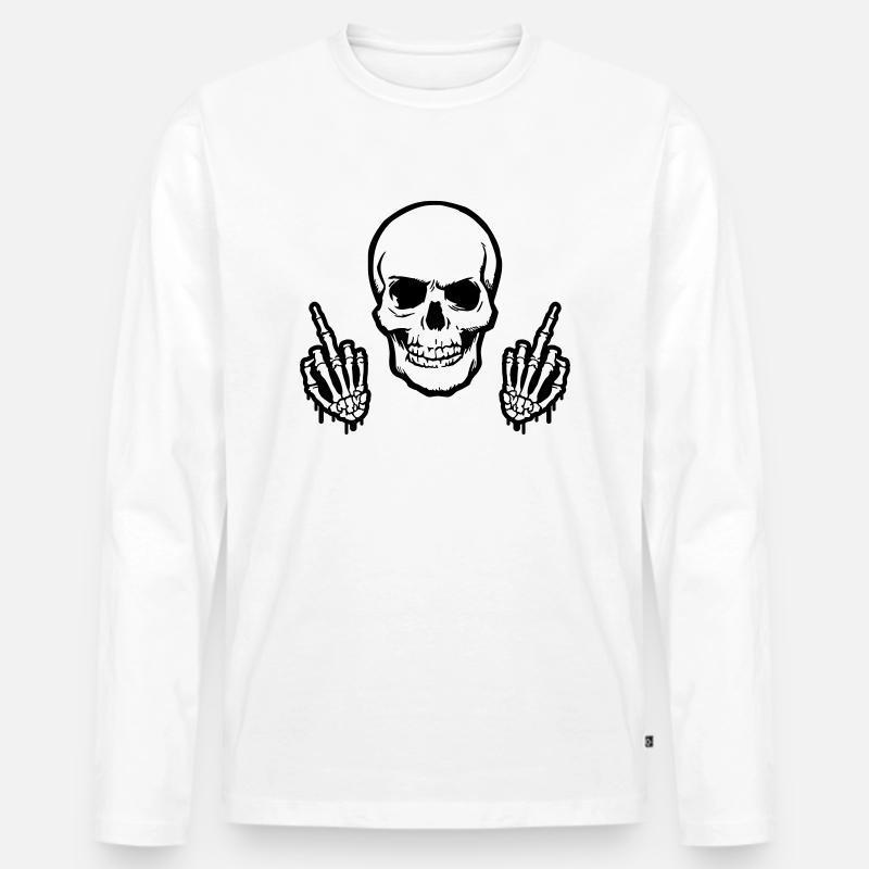 skull middlefinger - Männer Premium Bio Langarmshirt - Weiß