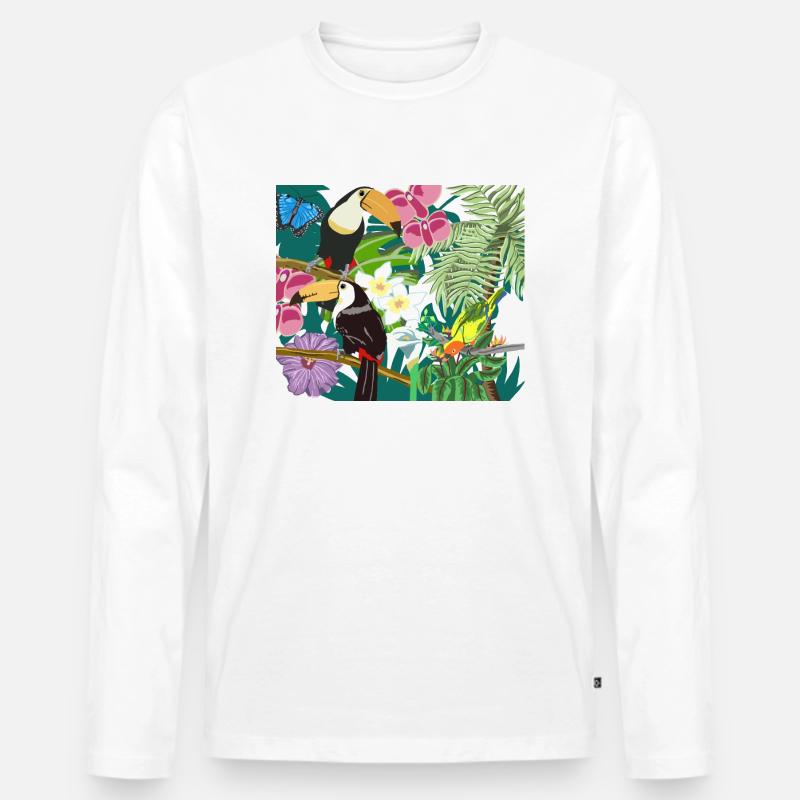Dschungelbild mit Tukane - Männer Premium Bio Langarmshirt - Weiß