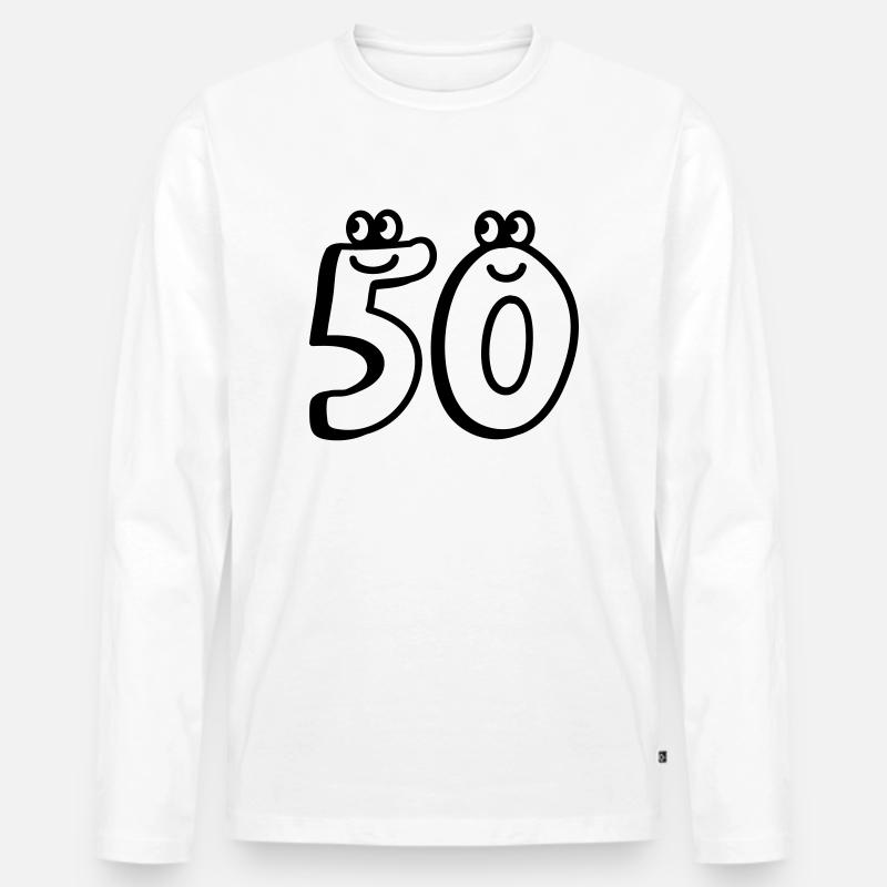 50 - Fünfzig - Line - Männer Premium Bio Langarmshirt - Weiß