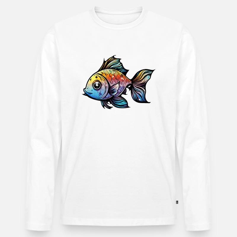 Fisch Regenbogen Zeichnung - Männer Premium Bio Langarmshirt - Weiß