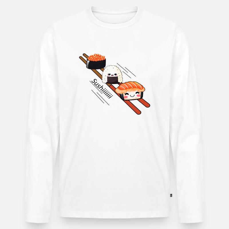 Sushi sliding on Chopstick - Männer Premium Bio Langarmshirt - Weiß