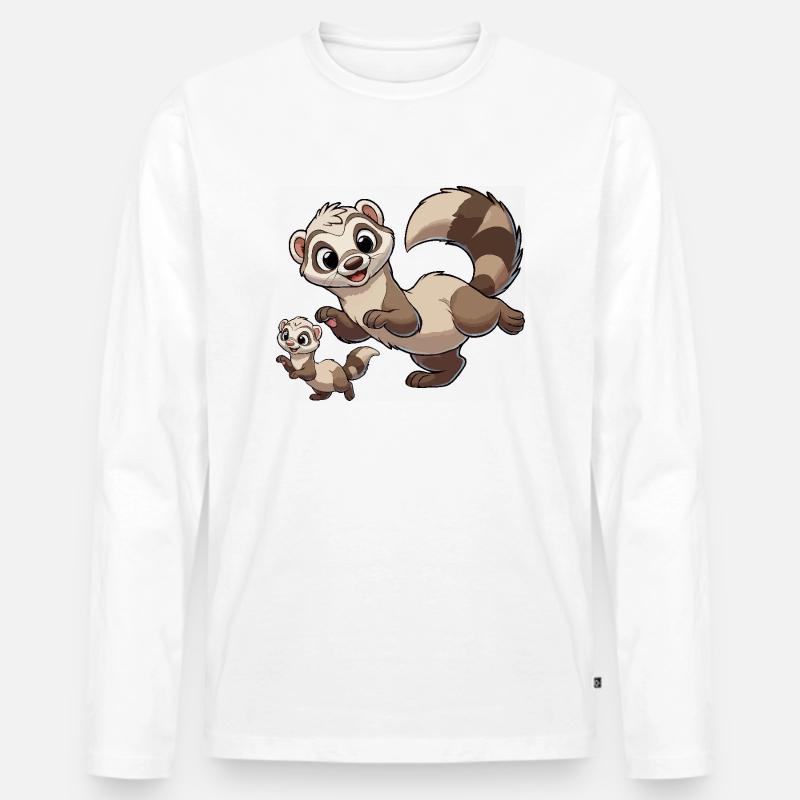 Frettchenmutter mit Kind - Männer Premium Bio Langarmshirt - Weiß