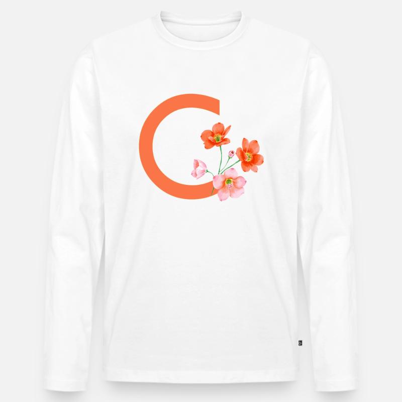C mit Blumen - Männer Premium Bio Langarmshirt - Weiß