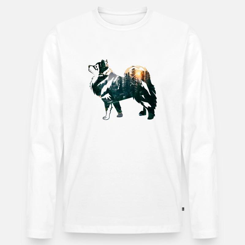 Finnischer Lapphund mit Wald - Männer Premium Bio Langarmshirt - Weiß