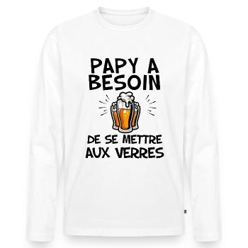 Papy Apéro Humour Jardin Et Bière - T-shirt manches longues Premium bio Homme - blanc - Devant - Nico (187cm)