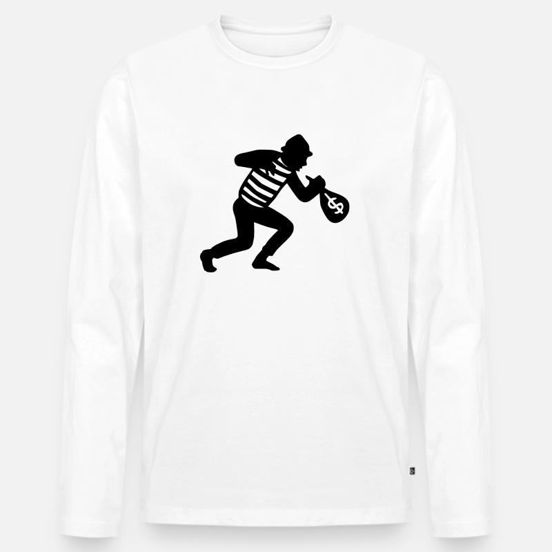 Dieb läuft mit Geld weg - Männer Premium Bio Langarmshirt - Weiß