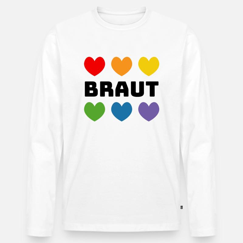 Regenbogenherzchen Braut schwarz - Männer Premium Bio Langarmshirt - Weiß