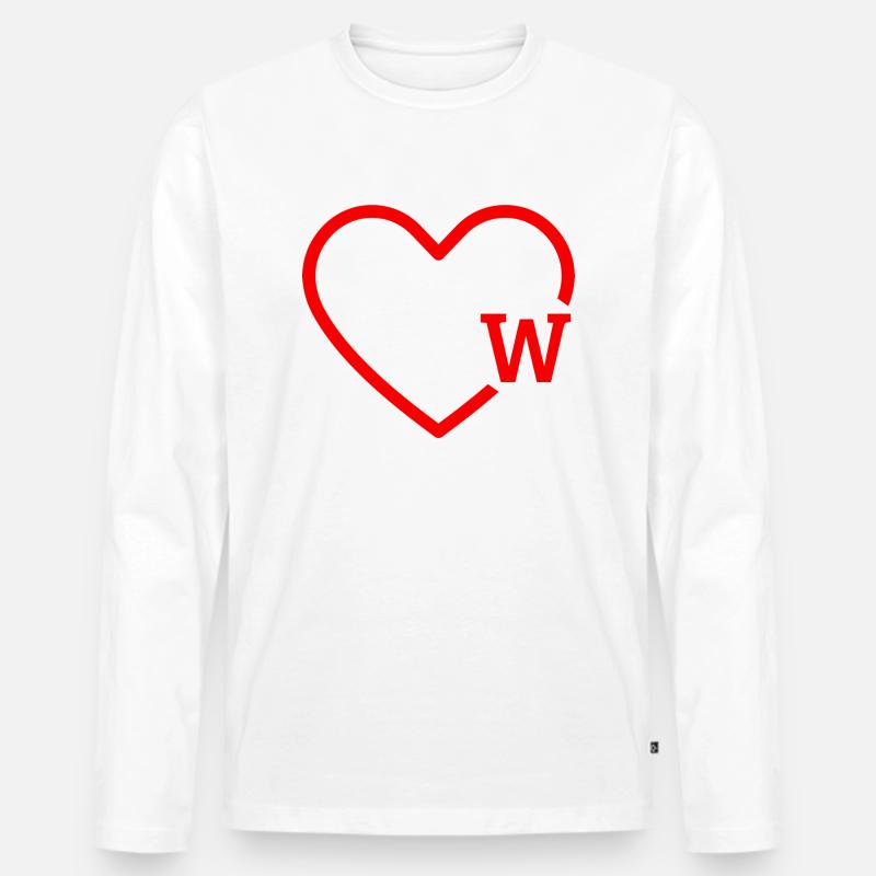 Buchstabe w Rotes Herz - Männer Premium Bio Langarmshirt - Weiß